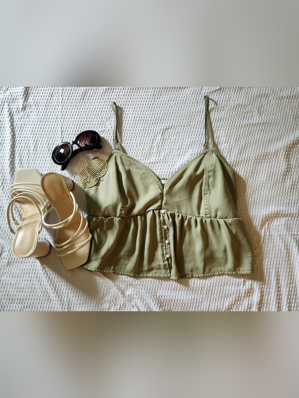 American Eagle Olive Satin Babydoll Blouse